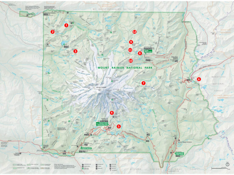 Mount Rainier Hiking Map Numbered